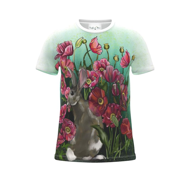 The Hare in the Poppy Field artwork on Unisex T-shirt