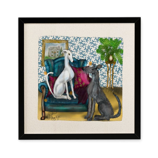 Galgos in The Drawing Room, Framed Silk Scarf