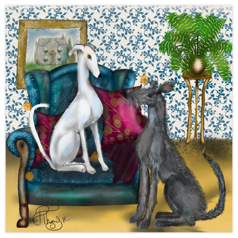 Galgos in The Drawing Room, Paper Samples of Rebecca Thomas Illustrations