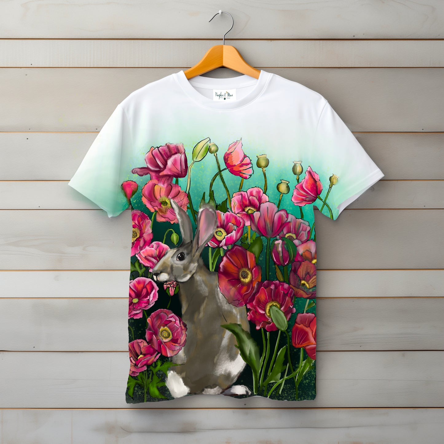 The Hare in the Poppy Field artwork on Unisex T-shirt